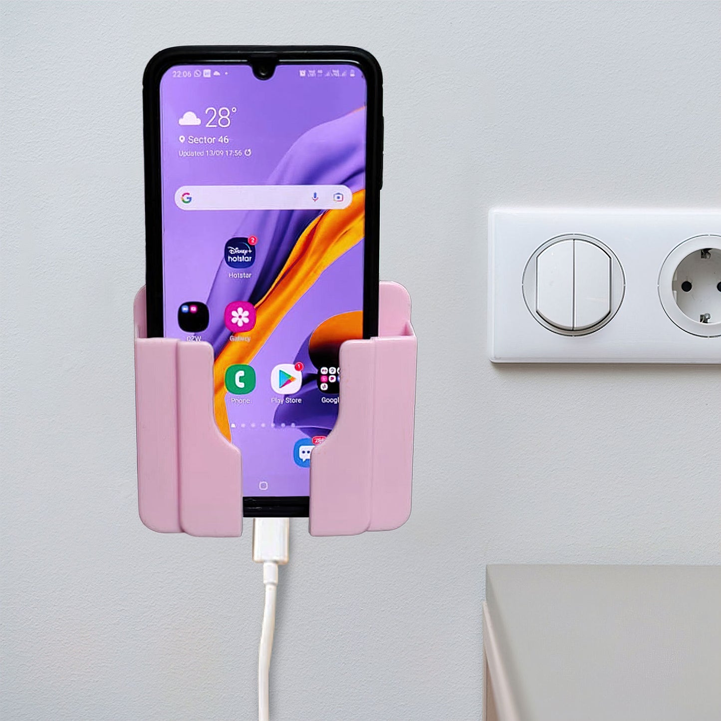 ainbow Dots Pack of 1 peach colour Wall Mount Mobile charging Holder