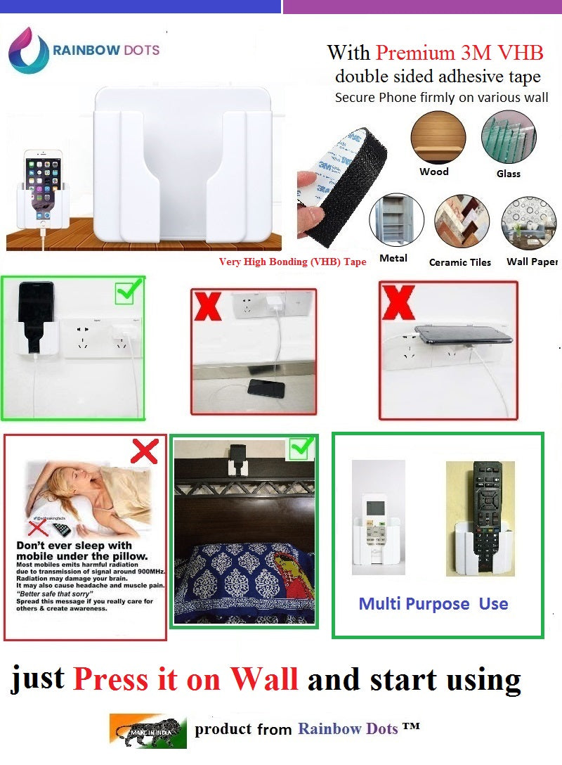 Rainbow Dots Pack of 1 Stand Wall Mount Mobile charging Holder white