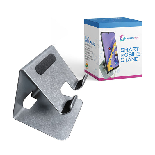 Rainbow Dots Sparkling Silver Cell Phone Stand, Phone Dock: Cradle, Holder, Stand for Office Desk Online class Mobile Holder