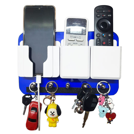 Rainbow Dots Blue Ac Tv Remote Stand Organizer Mobile Charging Holder Key Chain Holder Key Hooks Stylish Wall Mounted Sticking Type Home Office Décor
